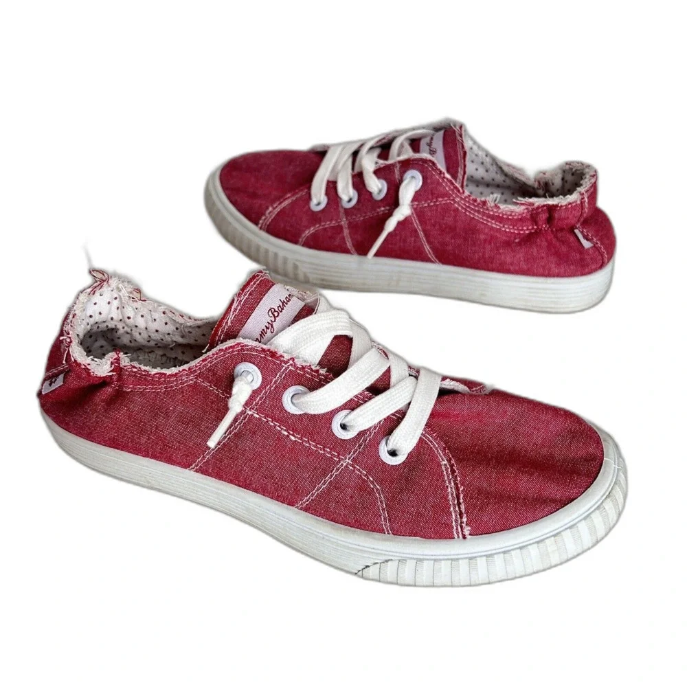 Tommy Bahama Sneakers 8.5 Red Canvas Shoes Comfy Memory Foam Stretch Slip On